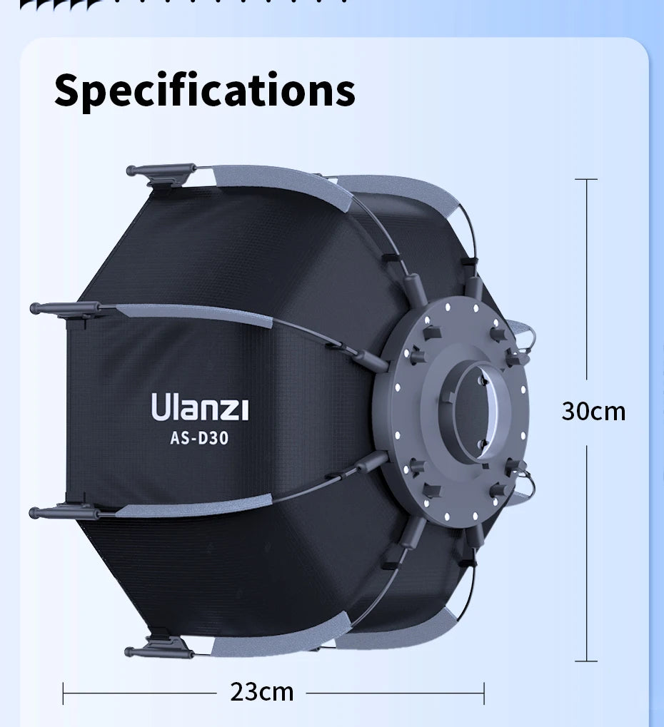 Ulanzi AS-D30 30cm Octagonal Softbox Quick Pack Light Box with Mini Bowens Mount for 40W COB Video Light