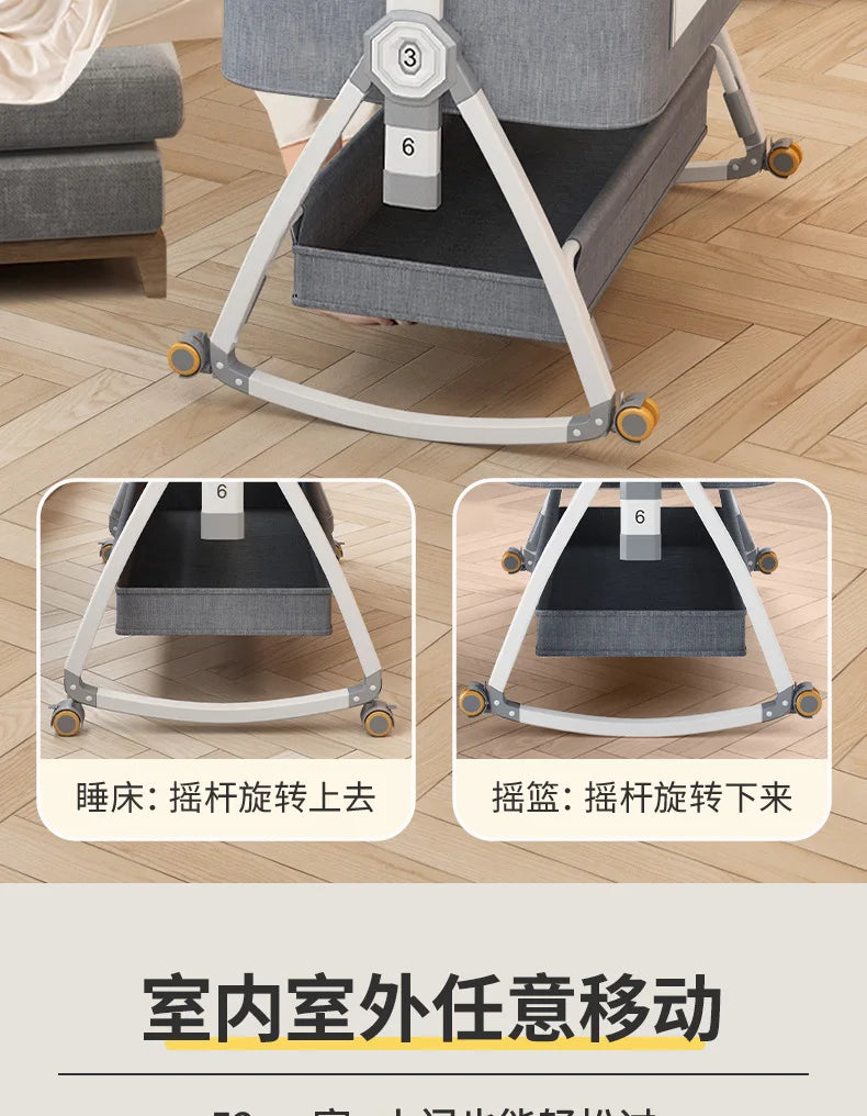 Crib Movable Multi-Function Folding Height Adjustment Splicing Queen Bed Baby Bassinet Newborn Baby Bed Anti-Overflow