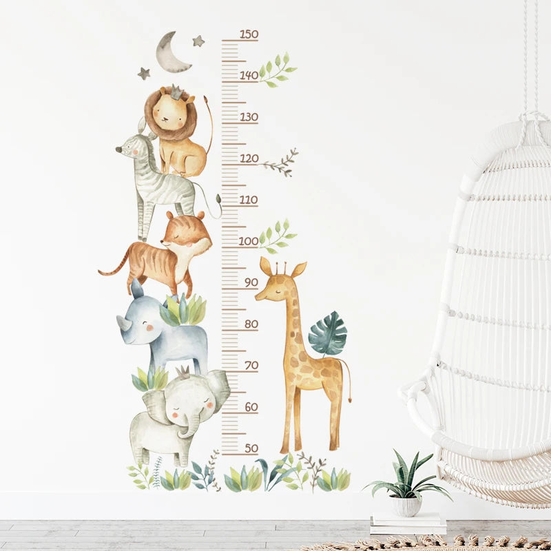 Cartoon African Animals Height Measurement Ruler Wall Stickers for Kids Room Baby Nursery Wall Decals