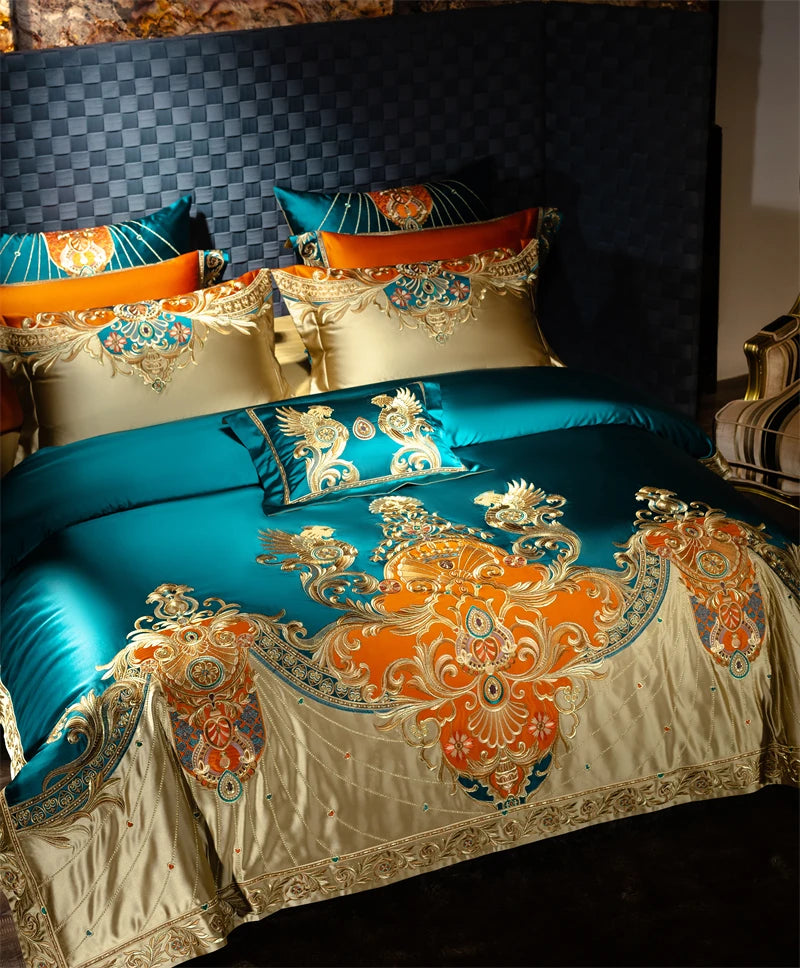 4/6/9Pcs Gorgeous European Palace Style Royal Embroidery Bedding Set Brocade Egyptian Cotton Duvet Cover Bed Sheet Pillowcases