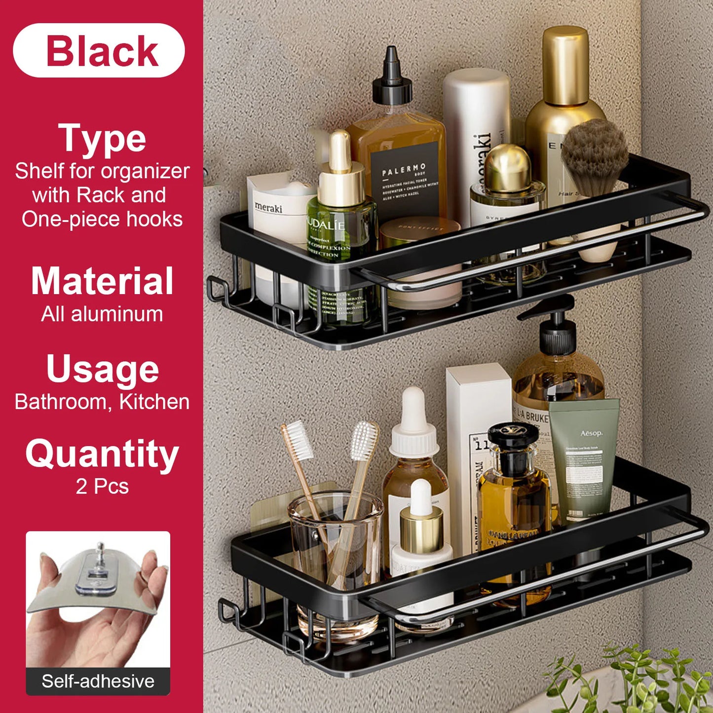 Bathroom Shelf No Drill Wall Mounted Shampoo Bottle Shower Corner Rack Toilet Storage Rack Aluminum Bathroom Kitchen Accessories