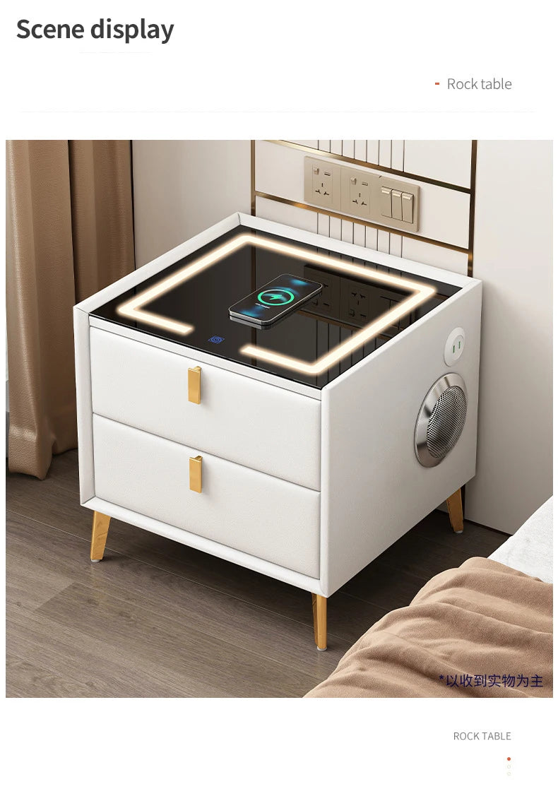 Intelligent Bedside Table Wireless Charge Three Color Night Light Bluetooth audio USB Interface Nightstands Bedroom Furniture