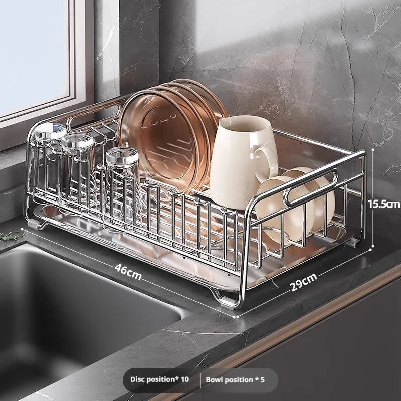 Dish Drain Rack Holder 304 Stainless Steel Bowl Drainer Tableware Cup Drying Rack Kitchen Accessories Storage Organizer Shelf