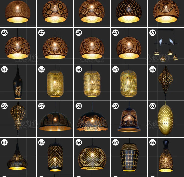 Southeast Asian Pendant Lights Antique Hollow Hanging Light Fixture Thai Arabian Restaurant Bedroom Moroccan Decorative Lamps