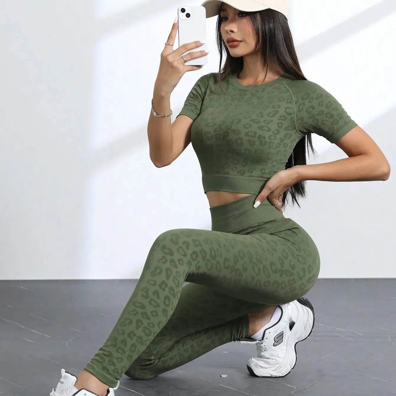 Workout Sets for Women Two Piece Outfits Seamless High Waist Leggings Yoga Crop Tops Athletic Sports Gym Sets - AIAZ