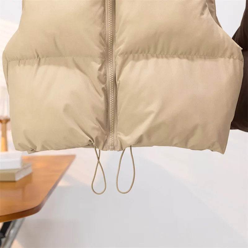 Elegant Chic Vests Fashionable Sleeveless Stand Collar Zipper Basic Autumn Winter Jacket Thick Warm Casual Women Vest Jacket ﻿ - AIAZ