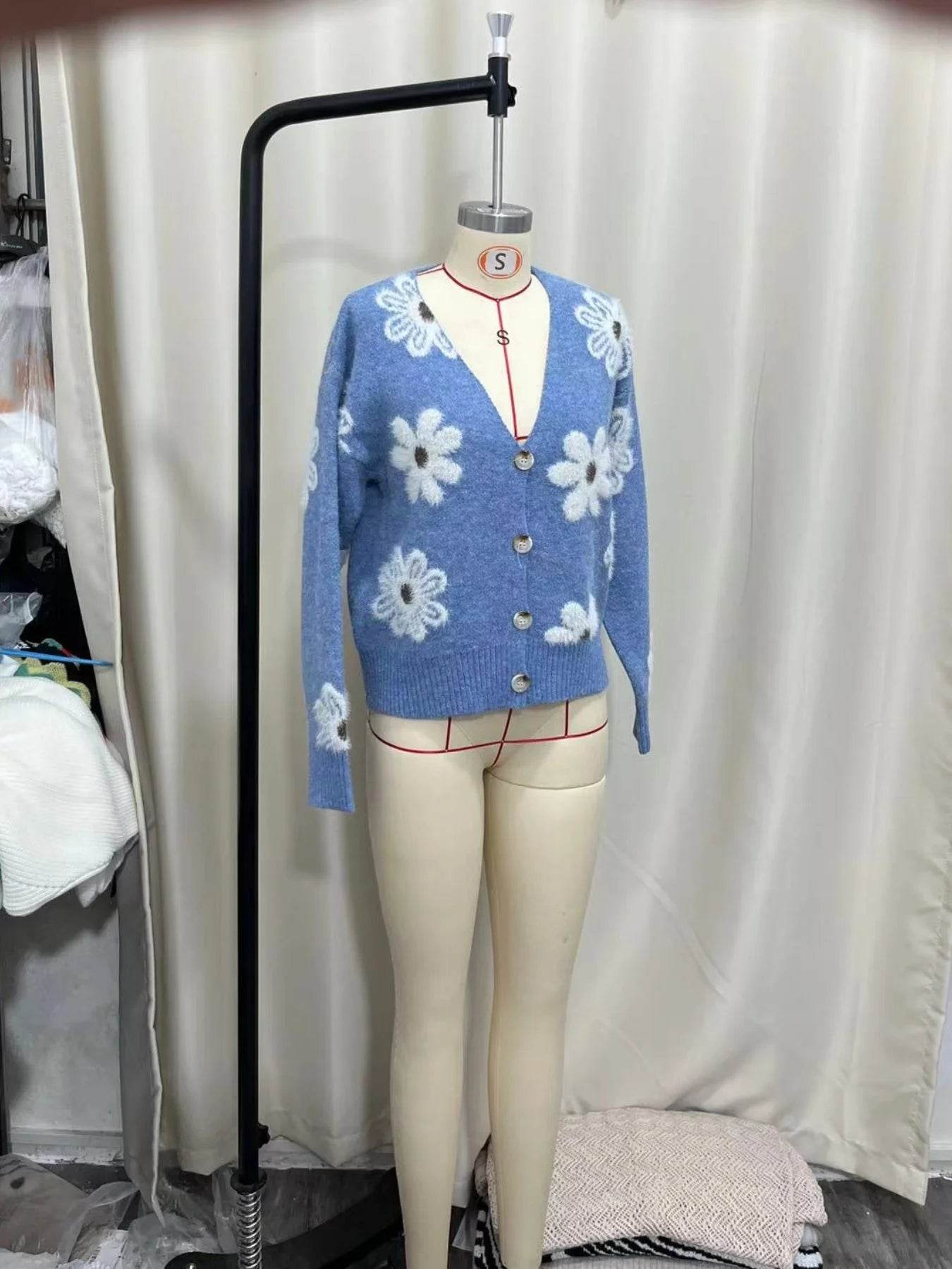 Women's Cardigan Floral Pattern Casual Knit Sweater Elegant Cute Single Breasted Long Sleeve V-Neck Spring Autumn Outwear - AIAZ