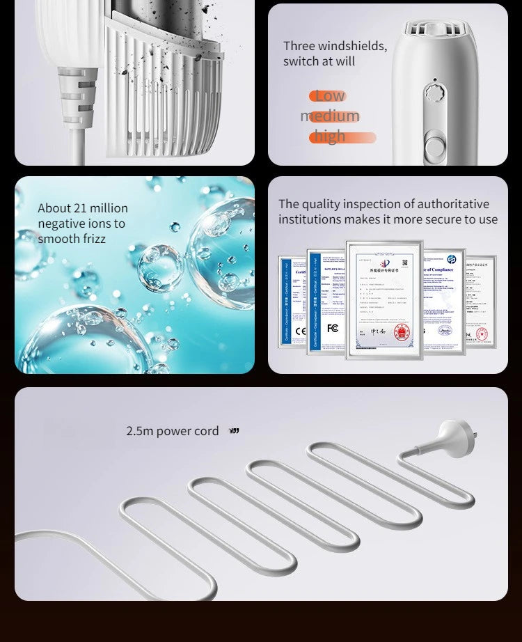 1400W EU Specific Pet Dryer Negative Ion 2-in-1 Hanging Neck/Handheld Hair Drying Blowing for Dog/Cat Bathing Drying&Shaping