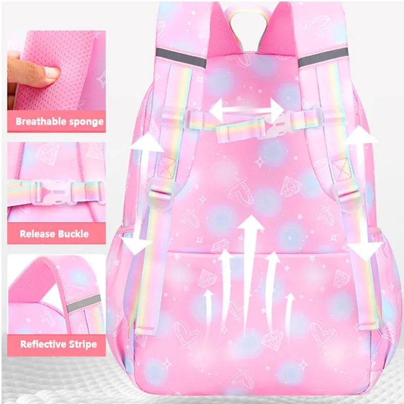 School Backpacks for Girls Child Cute Candy Color Shoulder Bag with Large Capacity Side-Open Backpack - AIAZ