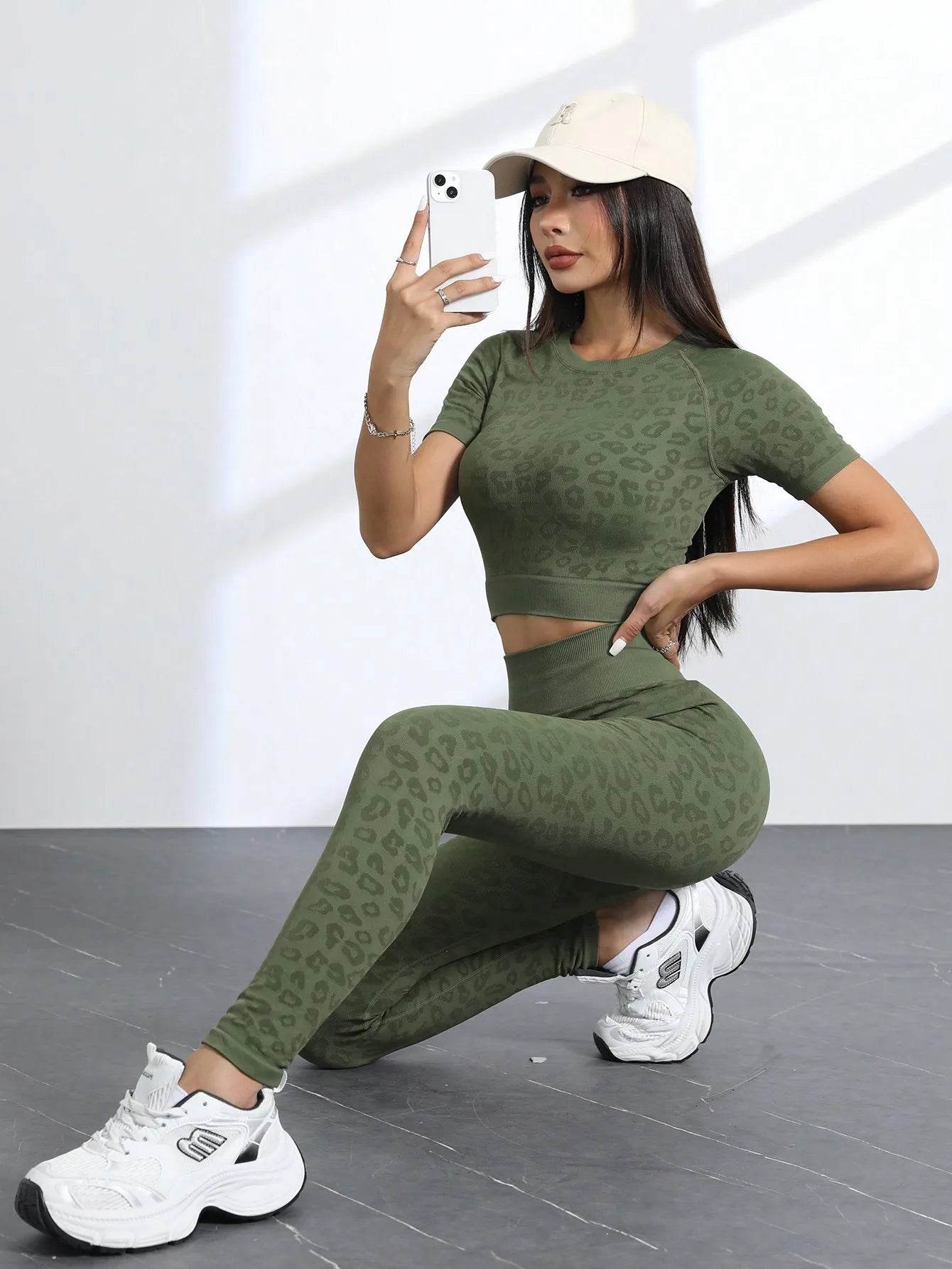 Workout Sets for Women Two Piece Outfits Seamless High Waist Leggings Yoga Crop Tops Athletic Sports Gym Sets - AIAZ