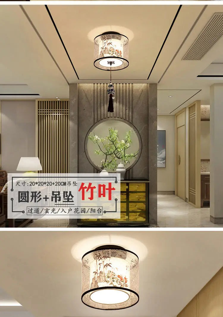 New Chinese Chandelier Lustre Ceiling Lamp Simple Corridor Chinese Painting Ceiling Lights Creative Suspendu Lotus Led Lighting