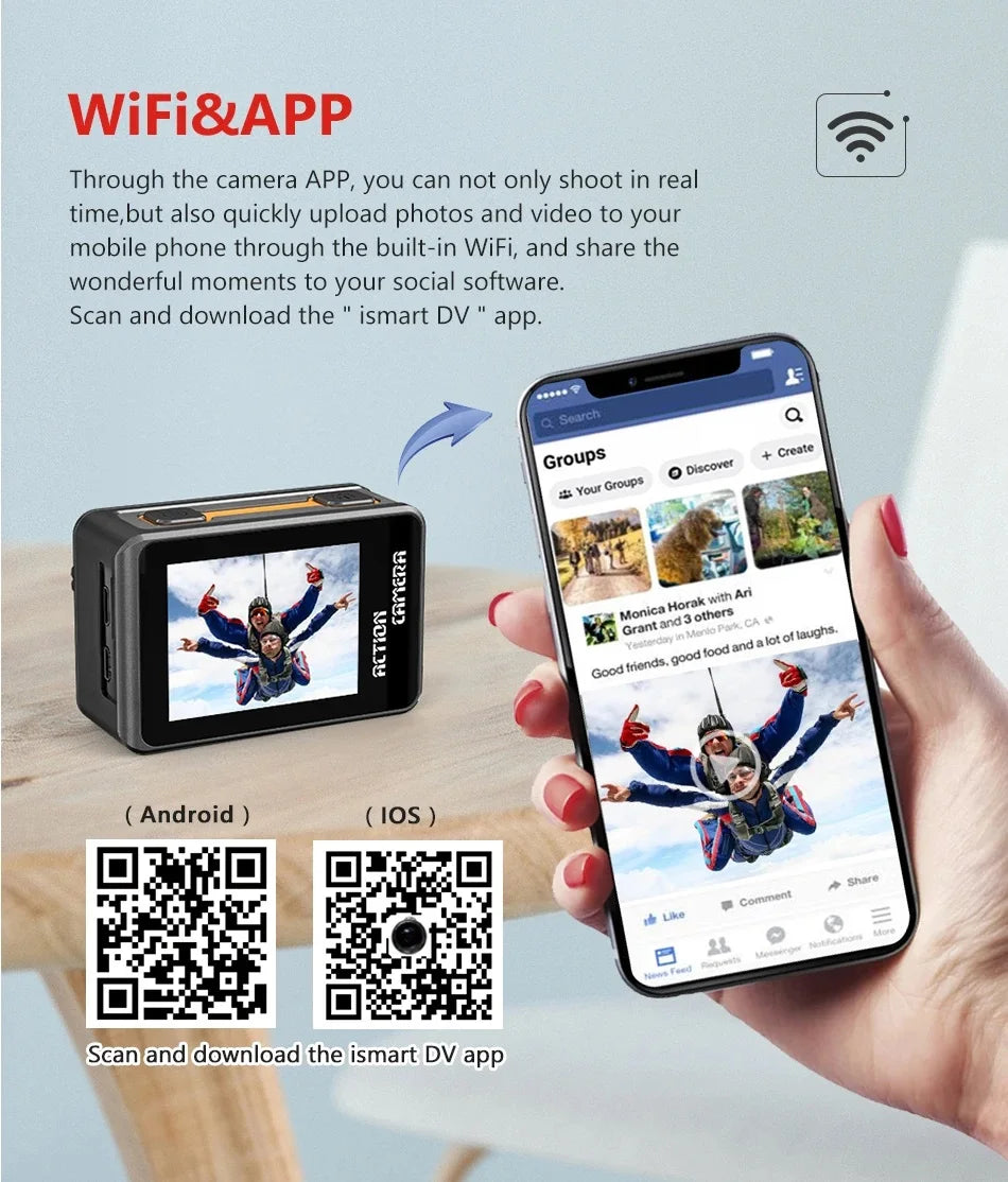 2" IPS Dual Screen Action Camera 5K 30FPS  4K 60FPS 48MP EIS Video With Optional Filter Lens 1080P Webcam Vlog WiFi Sports Cam