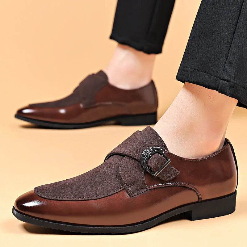 Casual Business Shoes for Men Point Toe Men Dress Buckle Shoes Luxury Men's Wedding Formal Shoes Derby Party Oxford Footwear - AIAZ
