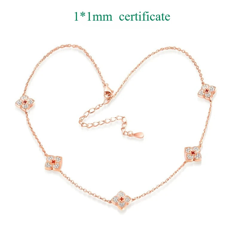 Smyoue 18k Plated Flower Moissanite Choker Necklace for Women Girls Neck Chain Sparkling 925 Sterling Silver Jewelry Pendant