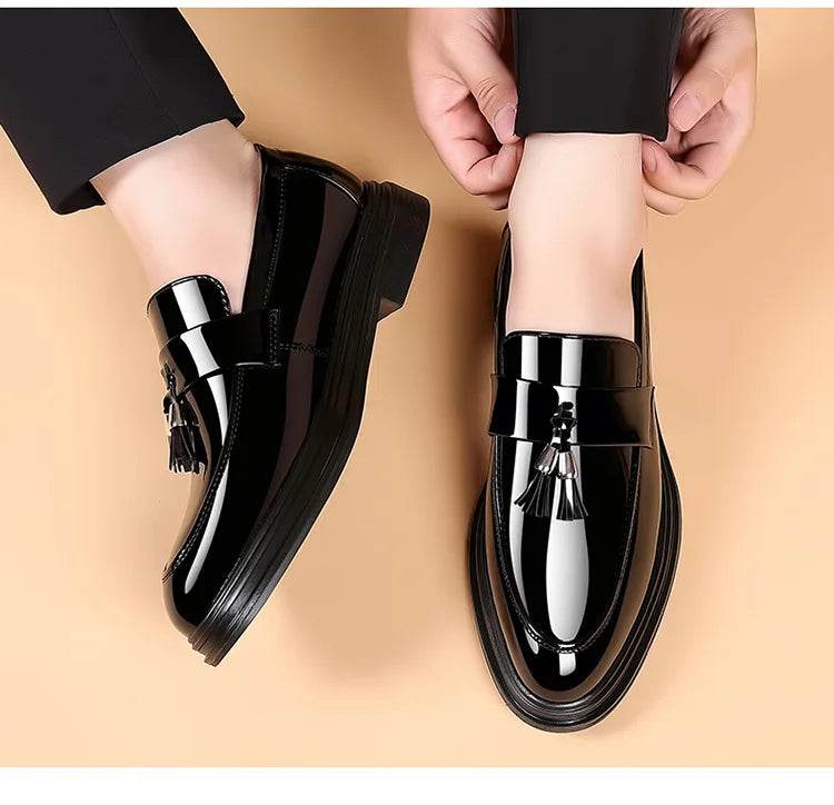 2024 New Men's Casual Business Leather Shoes Bright Black Wedding Banquet Dress Leather Shoes Large fashion Men's Shoes 38-48 - AIAZ