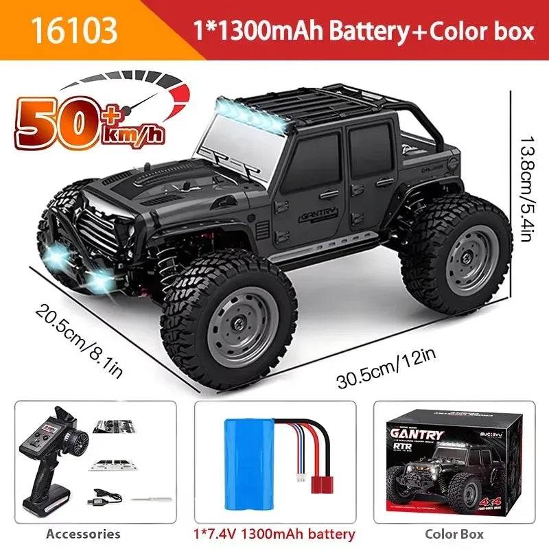 1:16 4WD RC Car 70KM/H Or 50KM/H With LED Remote Control Cars High Speed Drift Monster 4x4 Truck for Kids vs Wltoys 144001 Toys - AIAZ