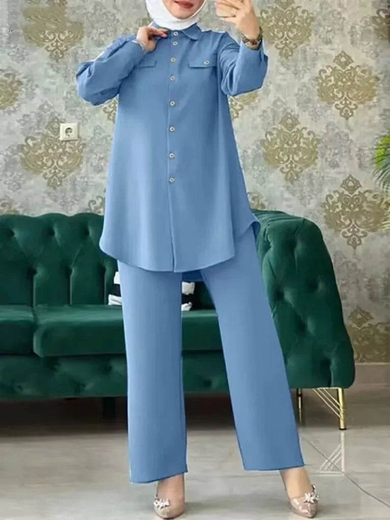 Women Fashiom Muslim Sets Casual Long Sleeve Blouse Trousers Suits Loose Pant Sets Two Piece Sets Outifits Matching Sets - AIAZ