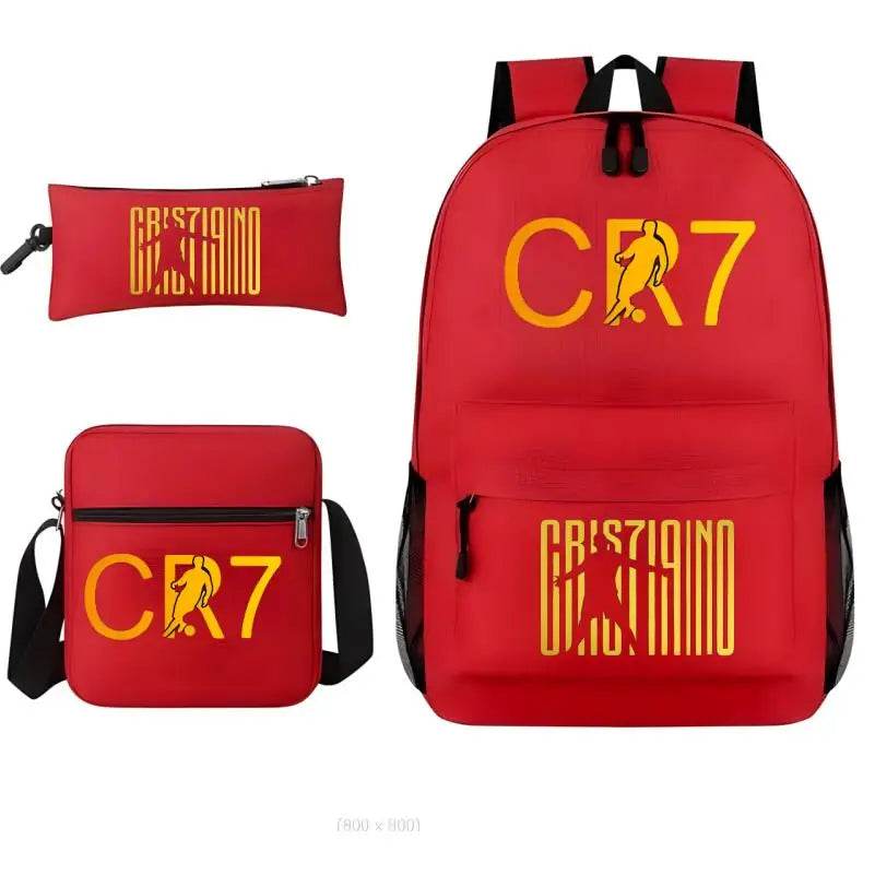 3Pcs Sets Boys Girl Football CR7 School Backpack School Bags Travel Bags Laptop Zipper Rucksack New Mochila For Students Bags - AIAZ