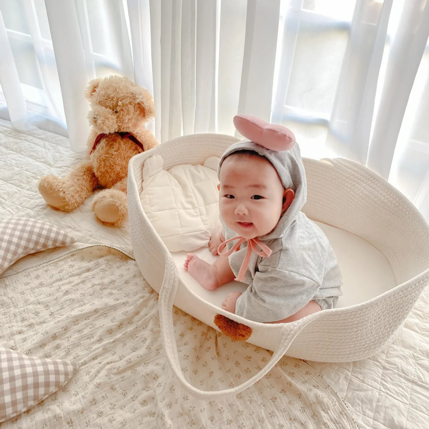 Ins Newborn Hand Basket Cotton Rope Woven Crib Baby Cradle Portable Outdoor Sleeping Infant Accessories Photography Props Gifts