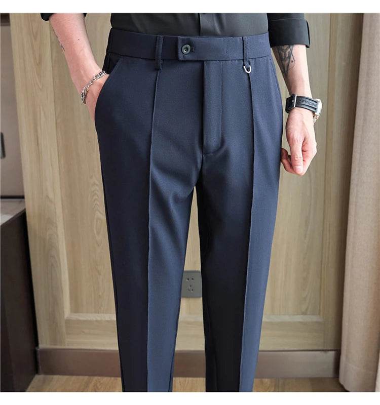 Men's business casual trousers, daily formal work pants, 2024 new high quality, plain color versatile ankle-length trousers. - AIAZ
