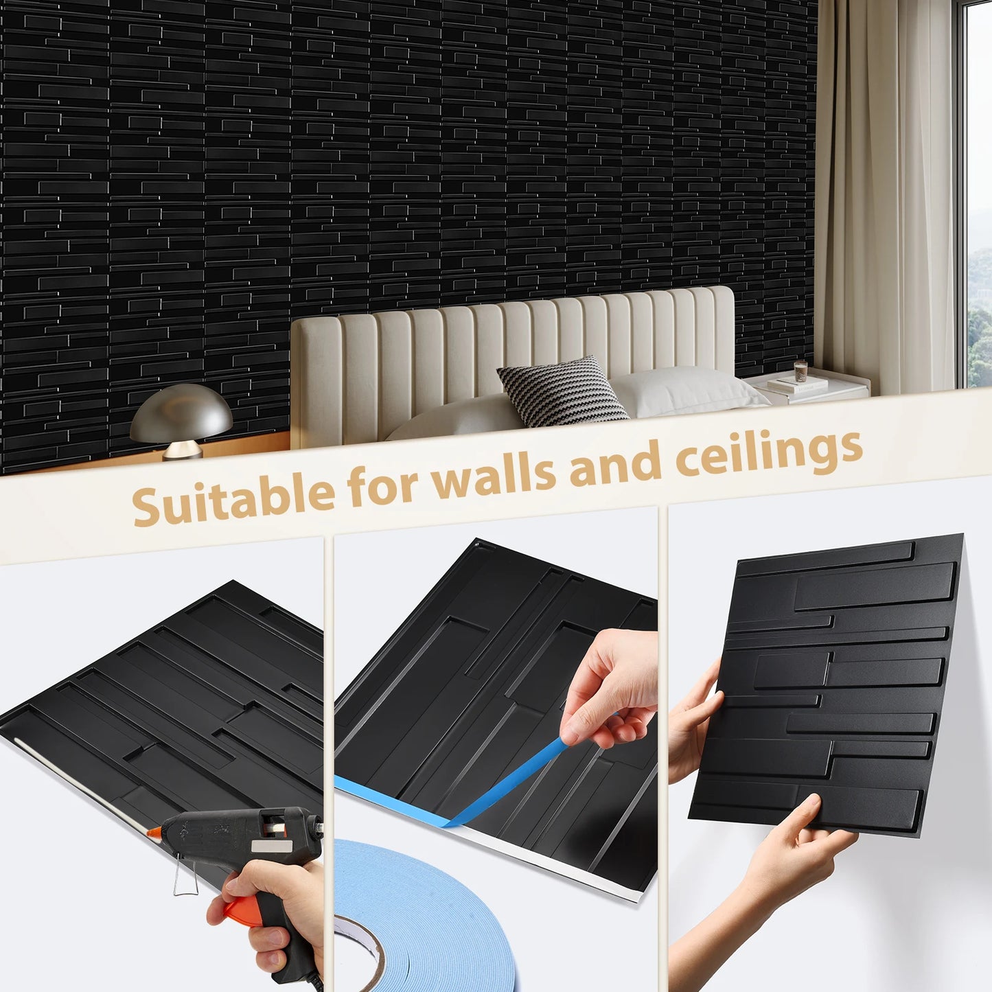 KUUJOJO 3D textured wall panel for indoor wall decoration, suitable for living room, hall, bedroom, hotel, office, send tape