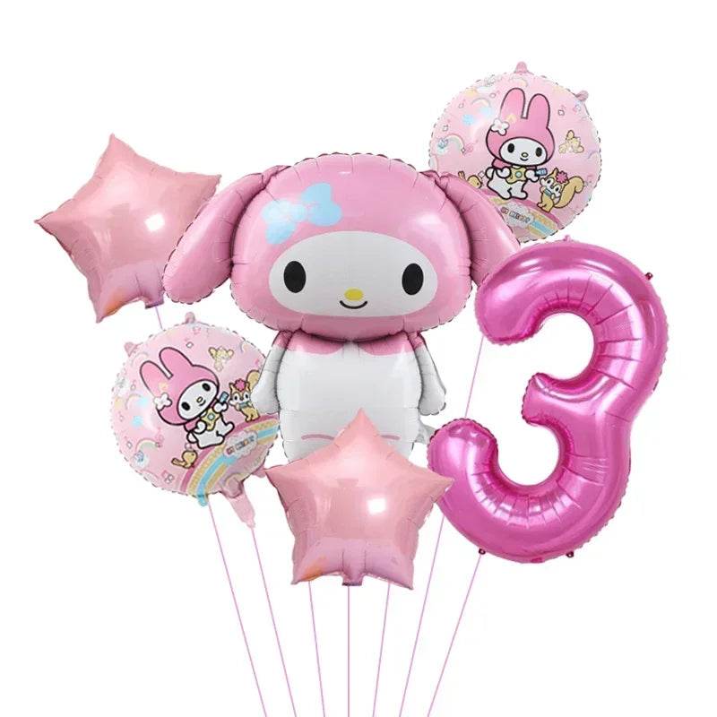 6pcs Cartoon Sanrio Cute Kuromi My Melody Cinnamoroll Foil Balloon 32 inch Number Set Children's Birthday Party Decorative Toys - AIAZ