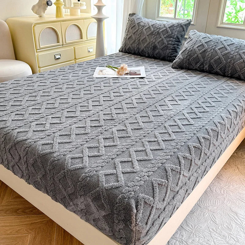2025 new solid color Tafu fleece fitted sheet household mattress protective cover non-slip single piece no pillowcase