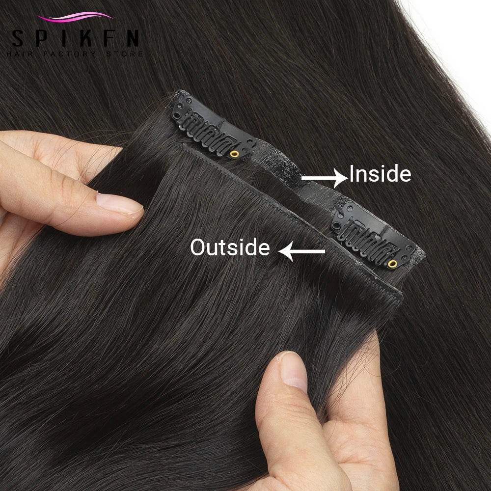 Invisible PU Clip ins Extensions 100-120g 7pcs/set Clip in Human Hair Chocolate Brown Straight Machine Remy Hair Pieces Clip On - AIAZ