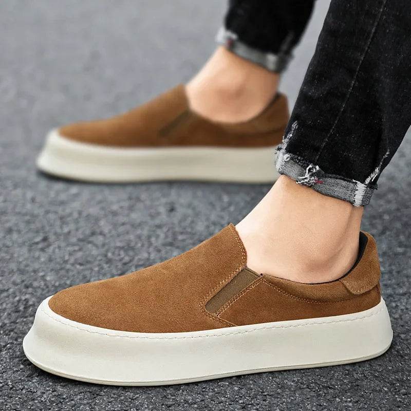 Men's shoes summer 2024 new low-top all-match nubuck leather sneakers lightweight slip-on slip-on shoes fashionable casual shoes - AIAZ