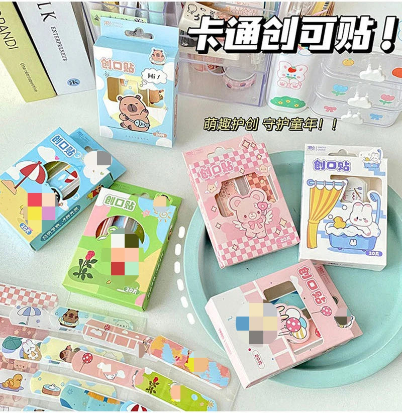 20pcs/box Cute Cartoon Waterproof Breathable Bandages for Girls Baby High Aesthetic Adhesive Wound Care Anti Blister Plasters