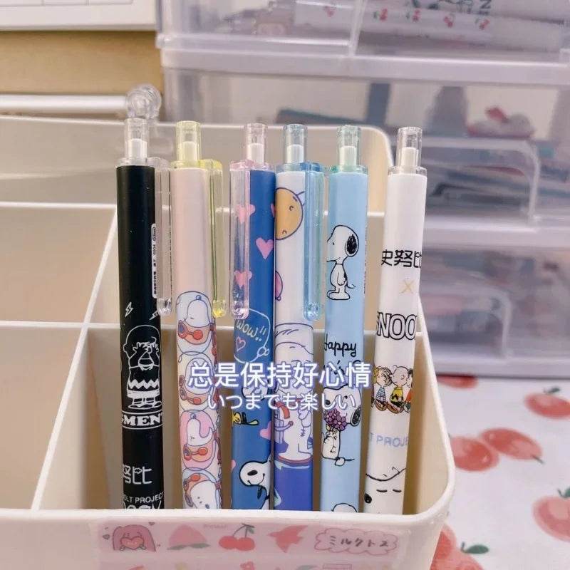 6pcs Snoopy Neutral Pen 0.5mm Black Water Pen for Writing Notebooks Girls CuteSchool Office Supplies Accessories Stationery Gift - AIAZ
