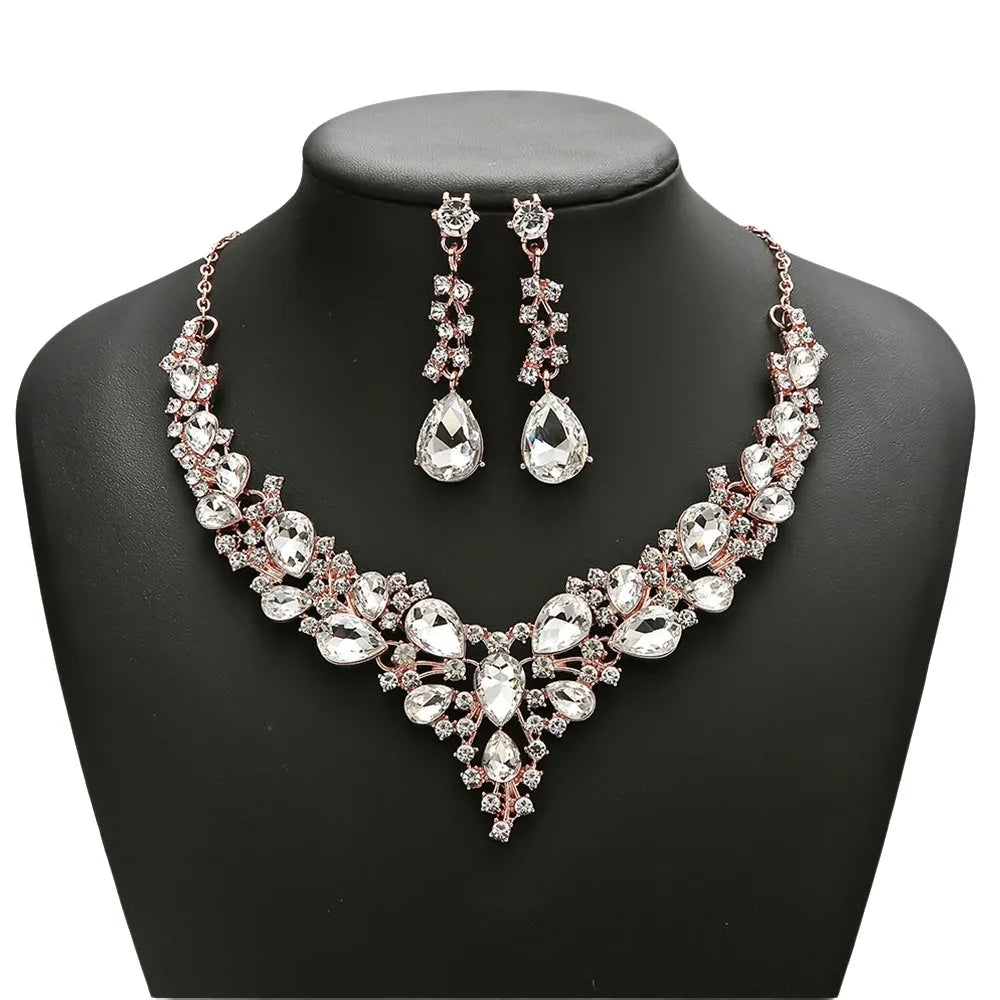 Fashion Crystal Bridal Necklaces Earrings Shining Elegant Rhinestone Jewelry Set Exquisite Necklace Earrings Set Banquet