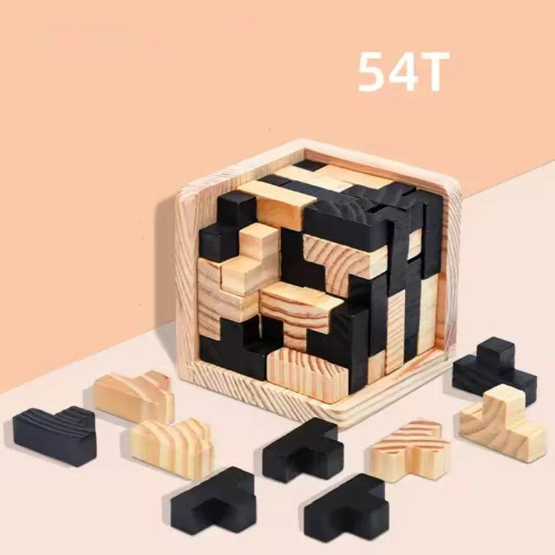 Funny Wooden Puzzles IQ Toys 54T Cube Educational Toys For Kids Intellectual Game For Adults And Puzzle Enthusiasts - AIAZ