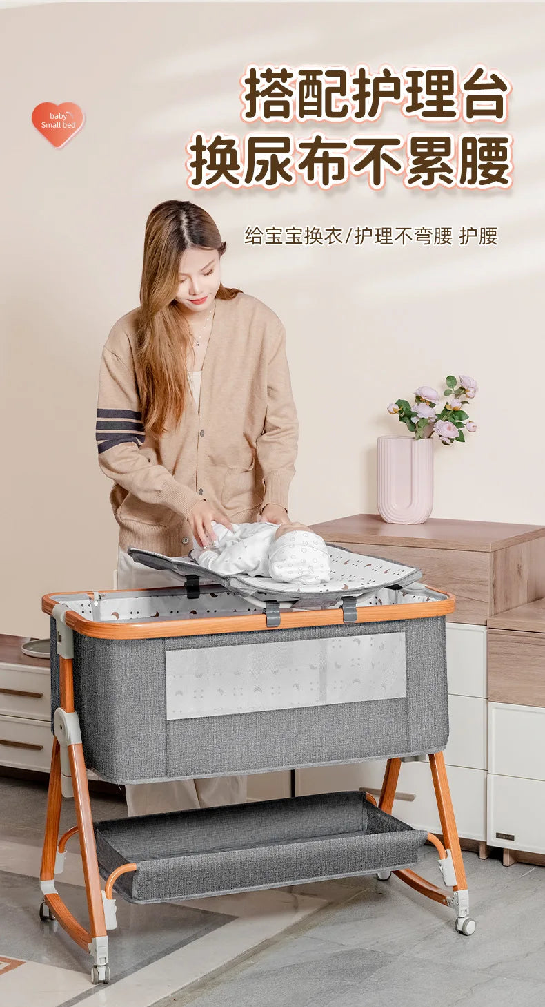 Baby bed splicing baby  movable portable cradle bed foldable multifunctional newborn adjustable