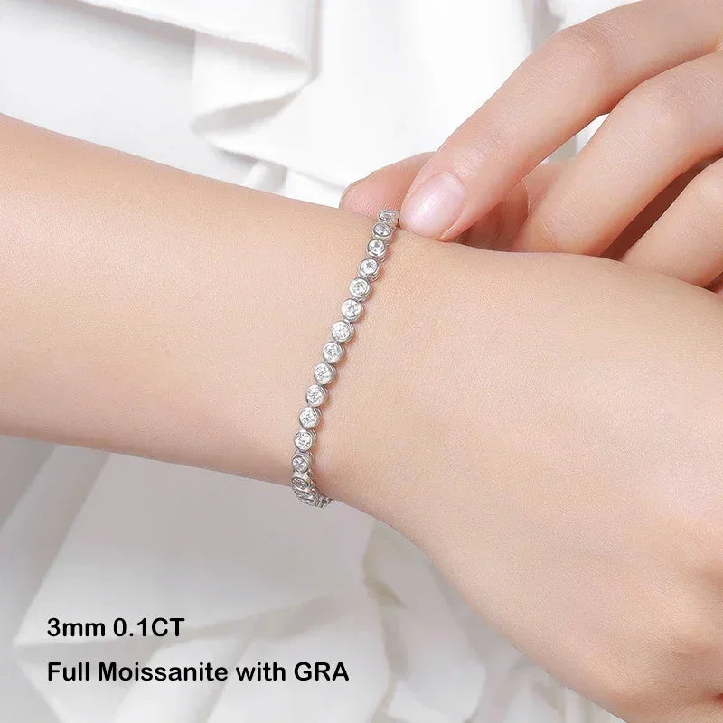 EWYA Luxury Bubble 2/3mm D Color Full Moissanite Tennis Necklace for Women S925 Silver Plated 18K Diamond Neck Chain Necklaces