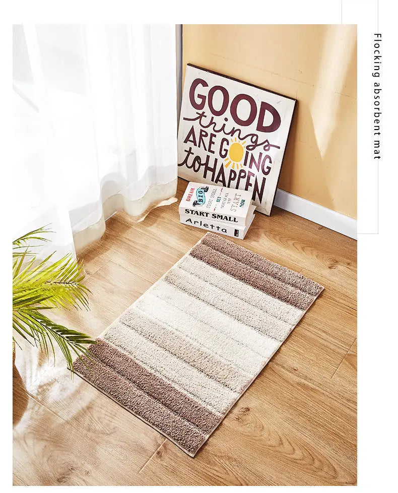 Striped Bathroom Mats Thickened Long Hair Floor Carpet Toilet Door Absorbent Bathroom Tub Mat Kitchen Rug Non-slip Foot Pad