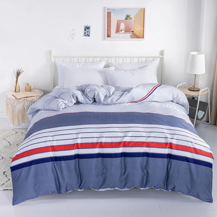 3PC 100% Cotton Duvet Cover Set Striped Printing 1PC Duvet Cover 2PC Pillowcase Cotton Soft Skin Friendly Bedding