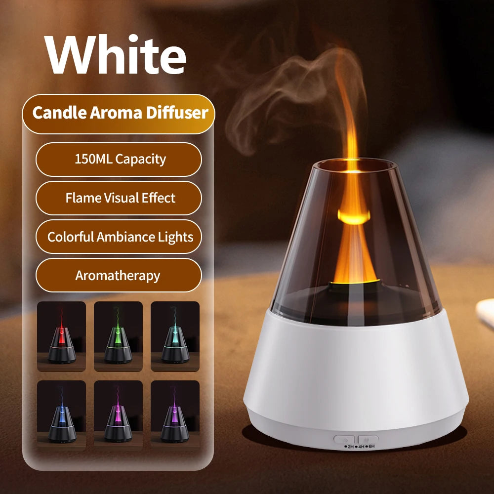 New Colorful Simulated Flame Night Light with Ultrasonic Air Humidifier 150ml Candle Flame Essential Oil Aroma Diffuser for Home