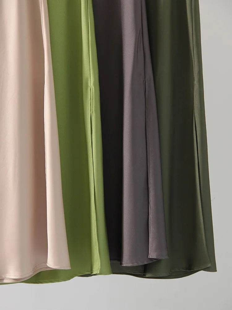 Long Satin Skirts For Women Summer High Quality Skirt With Slit On The Side Silk Elegant Black Maxi Luxury Women's Skirts 2025 - AIAZ