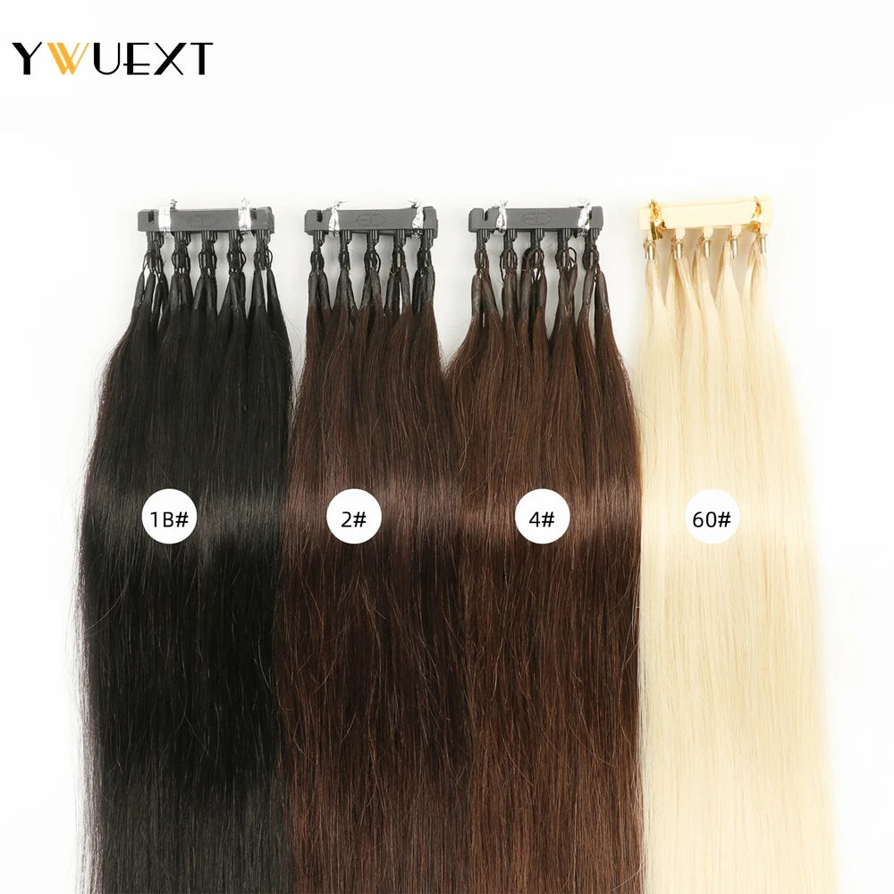 YWUEXT Dark Brown 2# 6D Hair Extensions Straight 16"-24" Machine Remy Human Hair Micro Rings 5 pins 6D 2 Hair