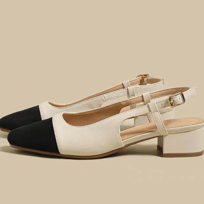 New 2025 Summer Women's Sandals Elegant Medium Heel Toe Mules Comfortable Office Women's Shoes Buckle Heels Dress Shoes - AIAZ