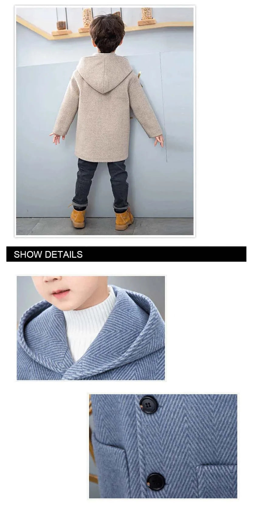 Winter Woolen Jacket For Boy New 2024 Korean Version Fashion Thickening Handsome Mid-Length Keep Warm Casual Children's Clothing