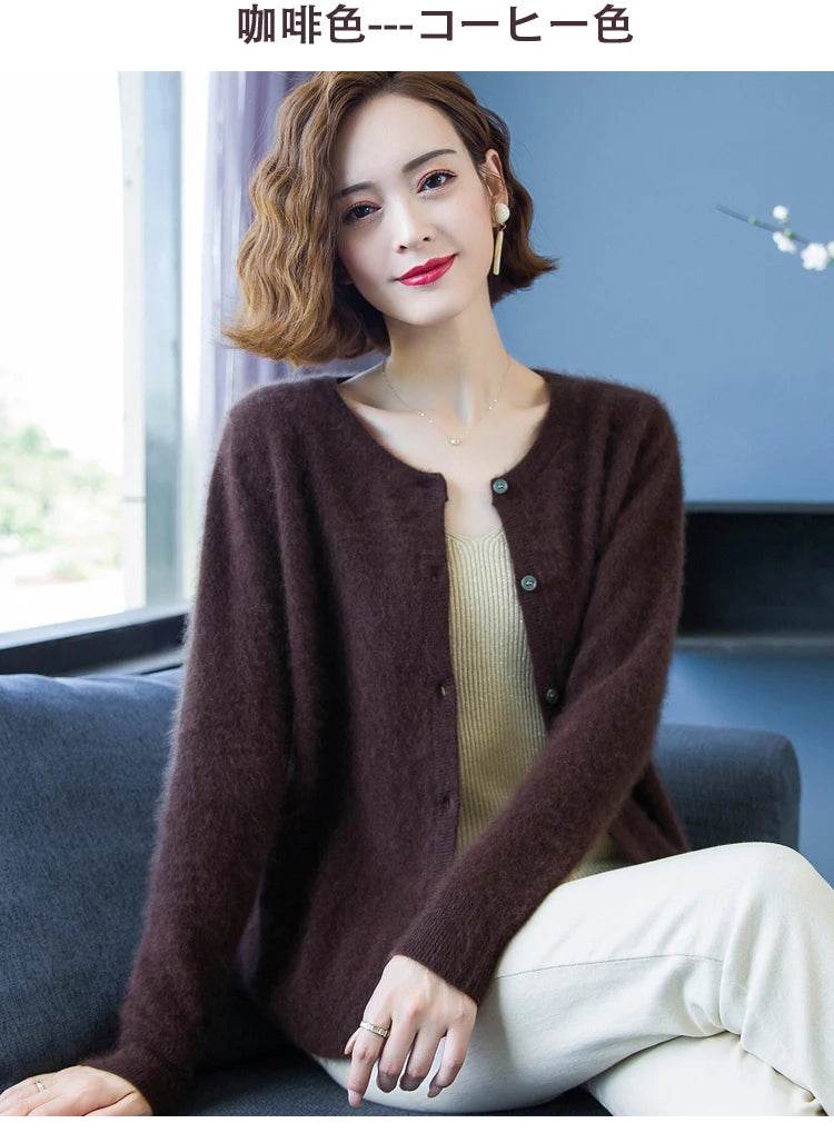 Women Cardigan Large Size Warm Pure Mink Cashmere Sweaters O-neck Loose Coat Female Sweater Ladies' Jacket Solid Knit Cardigans - AIAZ
