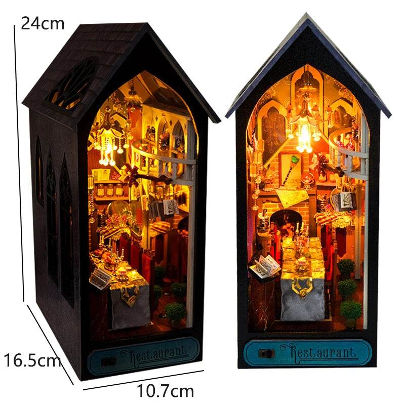 DIY Book Nook Kit Miniature Doll House With LED Light 3D Puzzle Model Building Wooden Bookshelf Bookend Toy Adults Birthday Gift - AIAZ