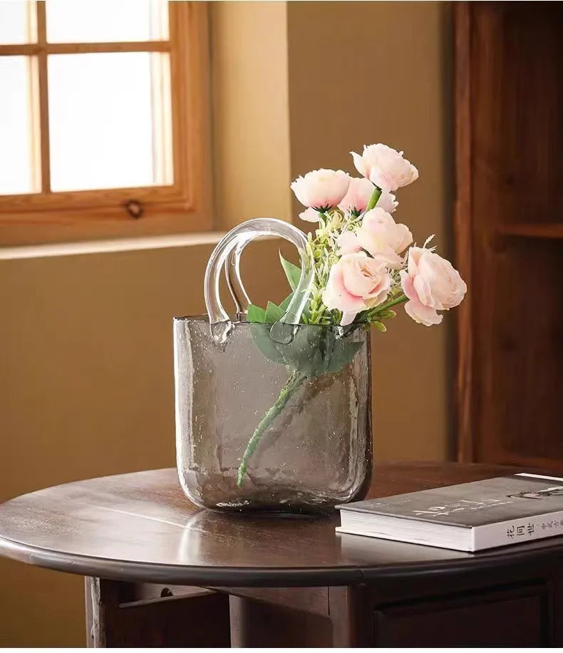 Transparent Glass Handheld Vase Creative Hydroponic Flower Arranger Living Room Decorative Tabletop Aquarium Modern Simplici
