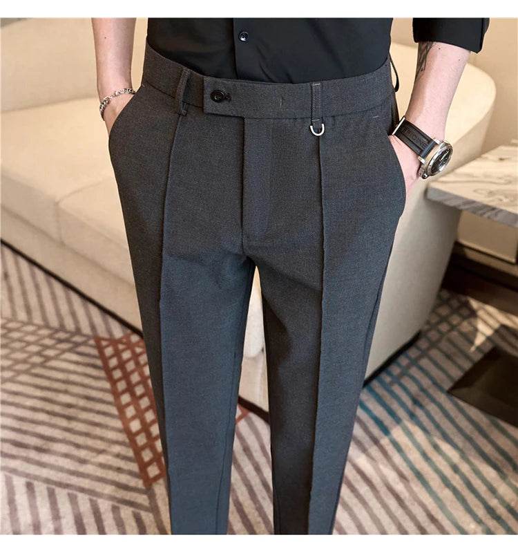 Men's business casual trousers, daily formal work pants, 2024 new high quality, plain color versatile ankle-length trousers. - AIAZ