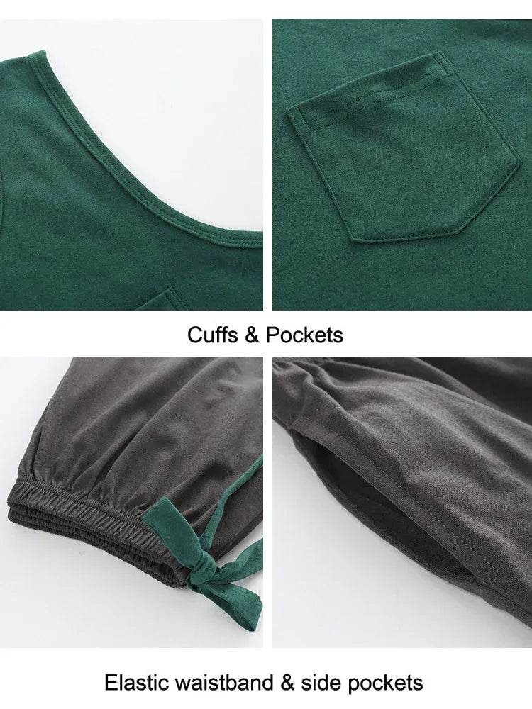 New women's pajamas set summer Cotton solid color top print shorts sleepwear Korean kawaii home clothes pijama two piece set - AIAZ