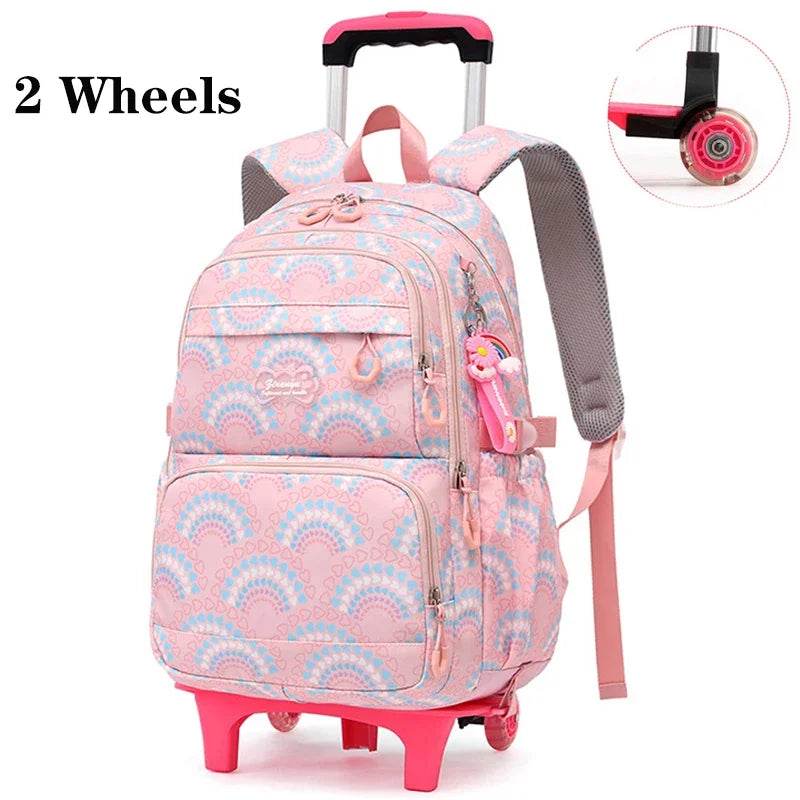 Rolling School Bags for Girls Backpack Children Waterproof School Backpacks with Wheels Middle School Trolley Luggage Back Pack - AIAZ