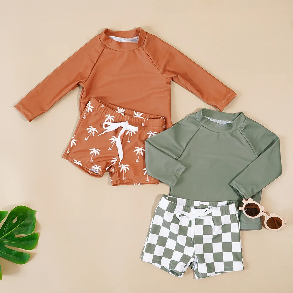 Kangobaby #My Soft Life# 2pcs Set Boys Swimsuits Cool Print Summer Baby Swimwear Beach Surfing