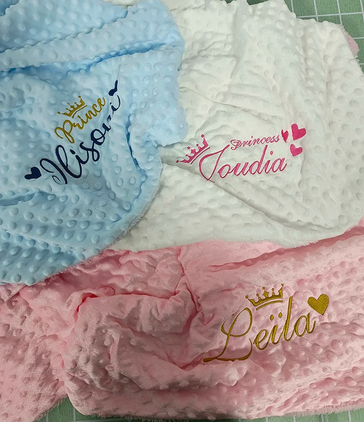 Personalized Bubble Minky Fleece Baby Blanket with Name DIY Custom Toddler Crib Stroller Blanket For Newborn Baby Birthday Gift